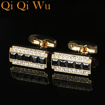 

New Luxury Crystal Cufflinks Gold Cubic High Quality Cuff Buttons Trendy Jewelry Mens Gift Honorable French Shirt Cuff link