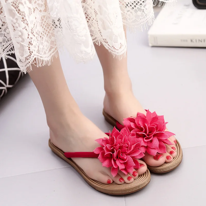 

Floral Women Slippers Flax Straw Bohemia Beach Ladies Home Sandals Family Non-slip Flat Shoes Female zapatos de mujer Slippers