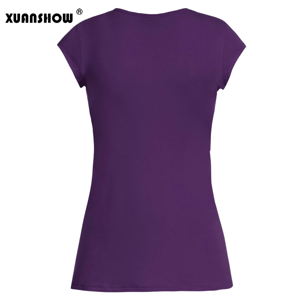 XUANSHOW футболки для женщин мода с коротким рукавом для мамы Топ О образным вырезом выдалбливают Плюс Размер Женская одежда для кормления грудью 5XL футболка