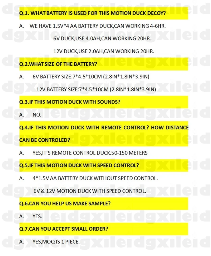 MOTION DUCK DECOY FAQ
