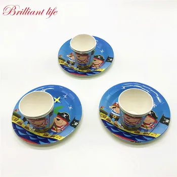 

New 24pcs/lot Disney Little Pirate Theme House Moving Paper 12Cup 12Plate Children Boy Birthday Party Tableware Set Decoration