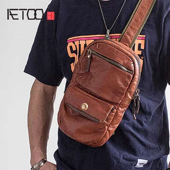

AETOO Street trend cowhide Chest bag leather man crossbody bag