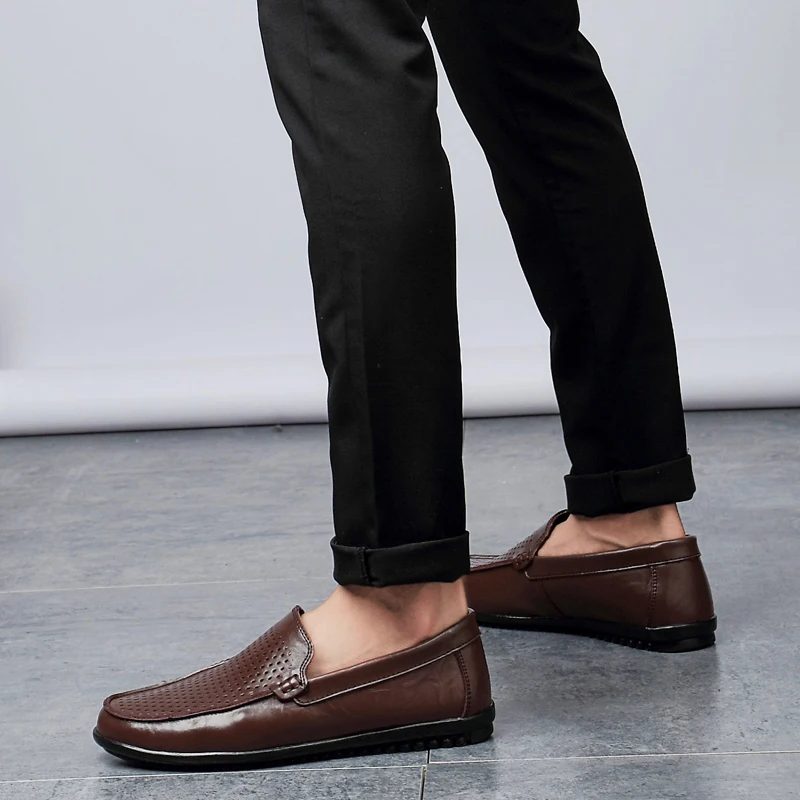 GUDERIAN/Летняя мужская обувь с перфорацией; повседневные мужские лоферы из натуральной кожи; дышащая обувь на полукруглой подошве; мужские
