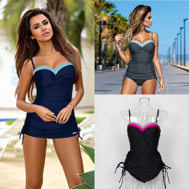 US $19.59 Women Two Piece Swimwear Tankini Sexy Bandeau Push Up Bikinis Summer Vacation Bathing Suit Beachwea