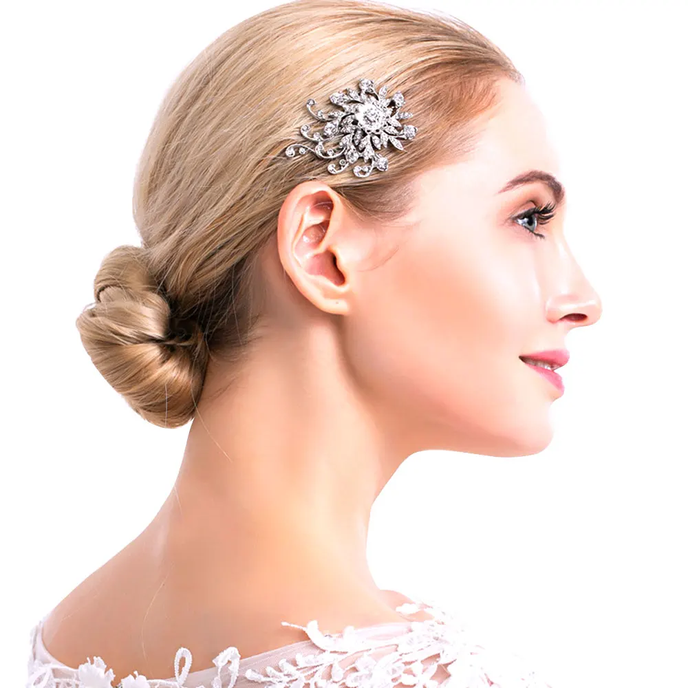 

1Pcs Rose Gold Bridal Hair Comb Clip - Rhinestone Leaves Headpieces Wedding Accessories For Women, Girl,