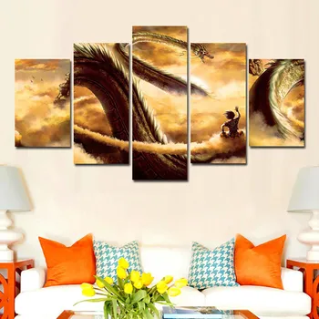 

Unframed Anime Canvas Painting Modern Wall Art 5 Pieces Cartoon Dragon Ball Z Paintings Goku Ride Shenron Poster Home Decor