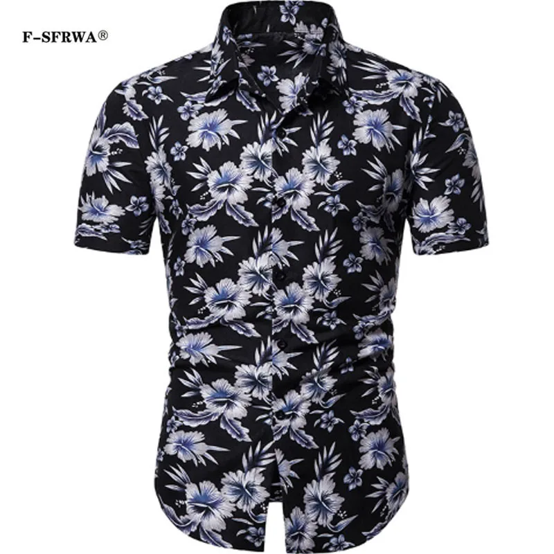 2019 г. Летняя мужская Повседневная мода хлопок бренд с цветочным узором с короткими рукавами рубашка с цветами