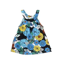 Летнее повседневное летнее праздничное платье без рукавов с цветочным рисунком для маленьких девочек; сарафан; одежда