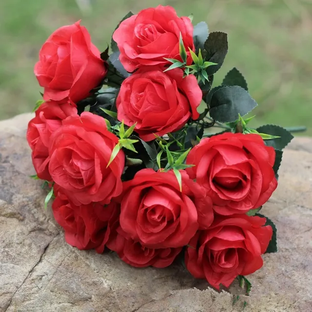 Red Rose Bouquet Flower Silk Fake Flower Bouquet 11 Heads of Beautiful