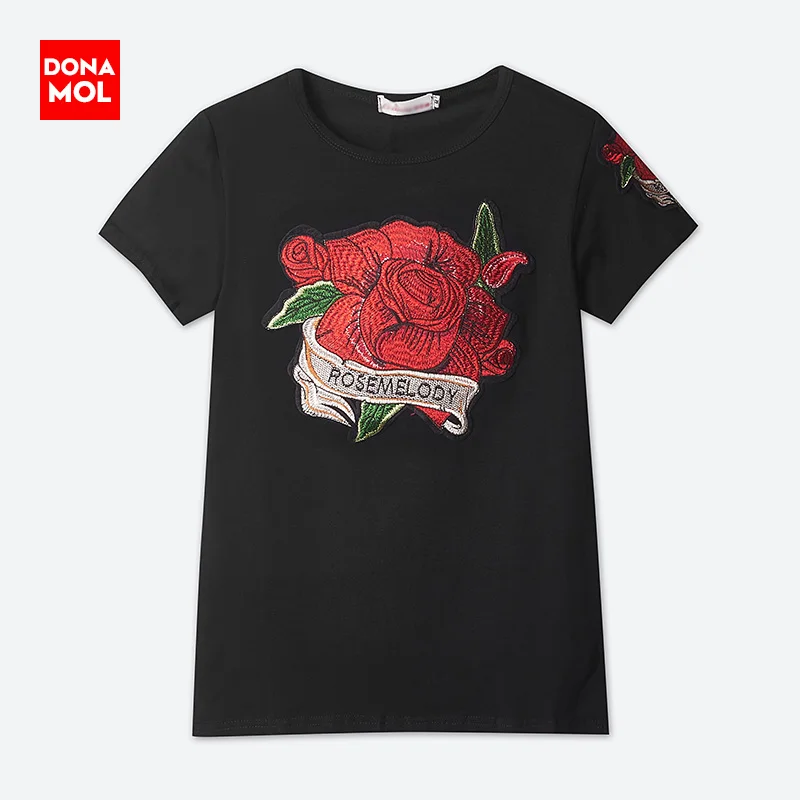 

Fashion 2019 summer new Short sleeve women clothes korean style Embroidery T-shirt black arge size tee cotton ladies tops C1155