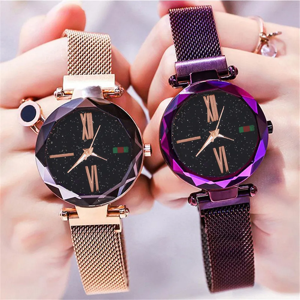 

2019 Luxury Women Starry Sky Watch Mesh Magnet Female clock Fashion Ladies Geometric Numeral Quartz Watch Relogio Feminino