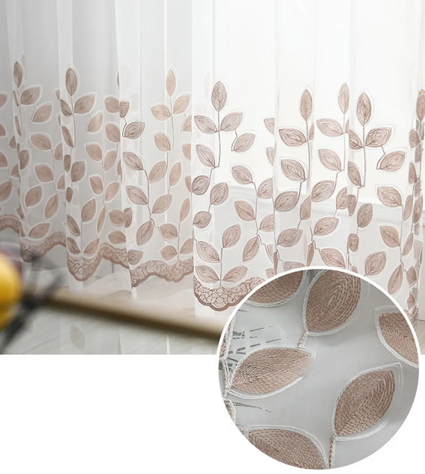 Blue Four-leaf Clover Embroidery Tulle Curtains For Living Room Sheer Panels White Voile Curtains For Bedroom Kitchen M099#4