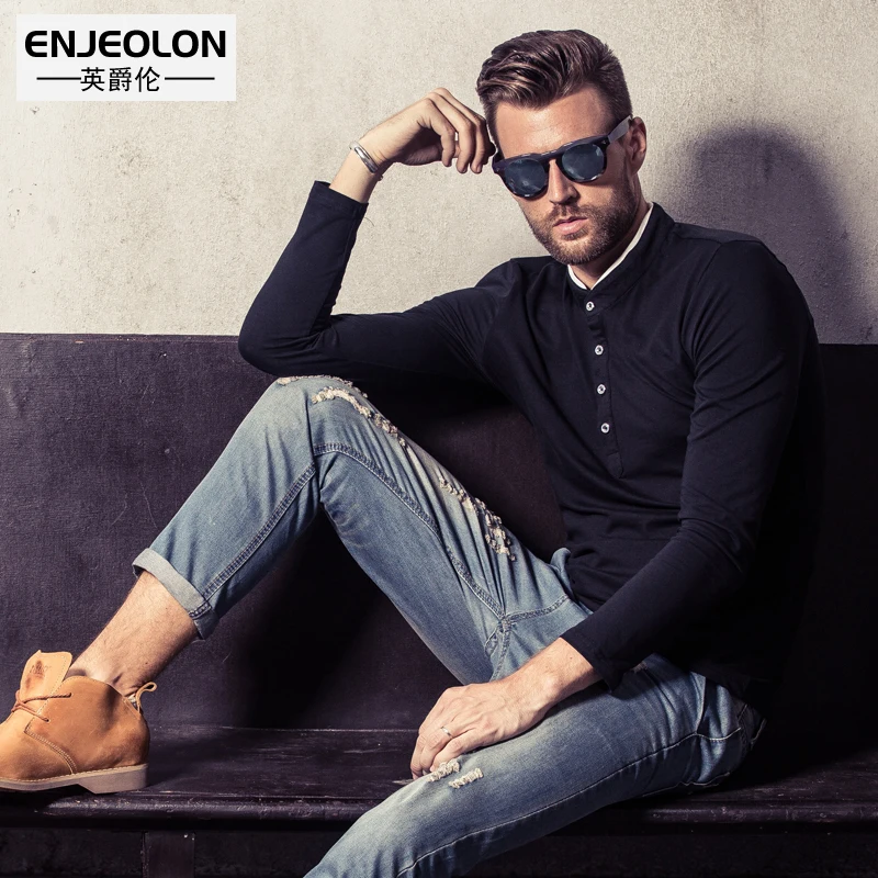 Enjeolon Brand 2017 font b Mens b font Fashion T font b Shirts b font button