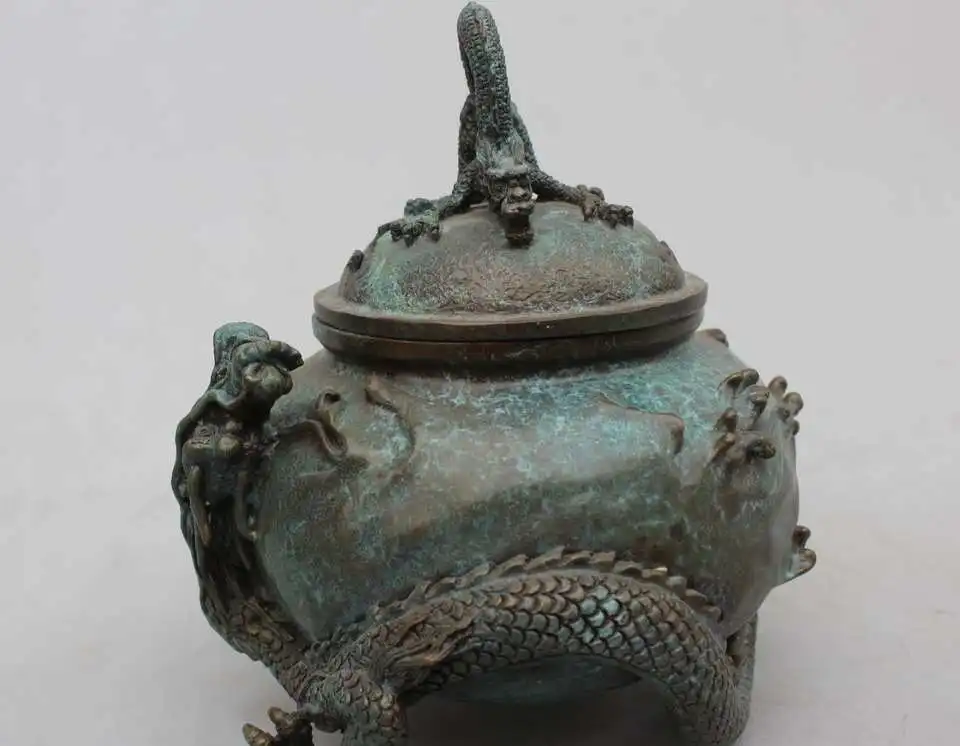 

7" China Fengshui scarce Royal Pure Bronze Copper Art Dragon Incense Burner Cens