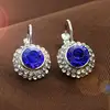 Pendientes colgantes para mujer, en 6 colores azul, rojo, verde, rosa, redondos, de cristal plateado, dorado metálico ► Foto 3/6