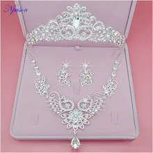 Свадебные комплекты ювелирных изделий Кристалл Комплект из сережек и ожерелья Crwon полное платье аксессуары роскошные Головные уборы невесты модные ювелирные изделия