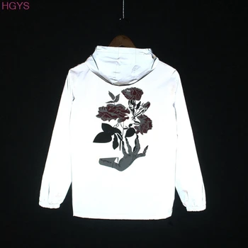 

2019 male hooded windbreaker Pattern of 3M reflective clip roses fashion leisure reflective coat