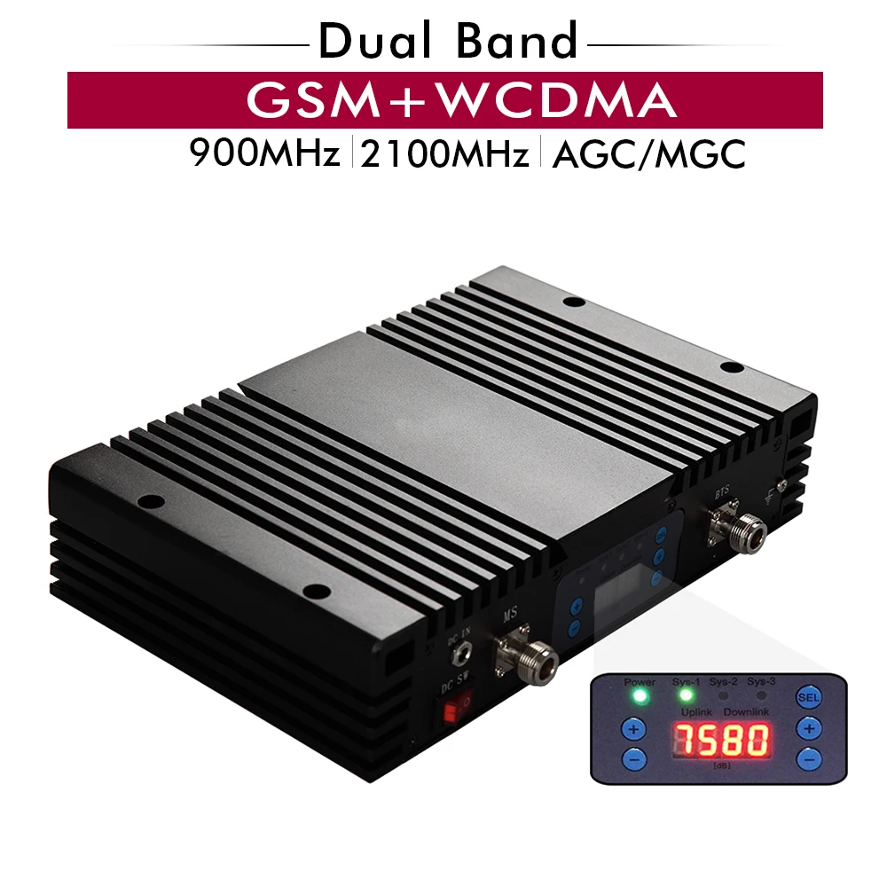 Усилитель мобильного сигнала 75 дБ 27 дБм 2G 3G двухдиапазонный GSM 900 WCDMA 2100 МГц
