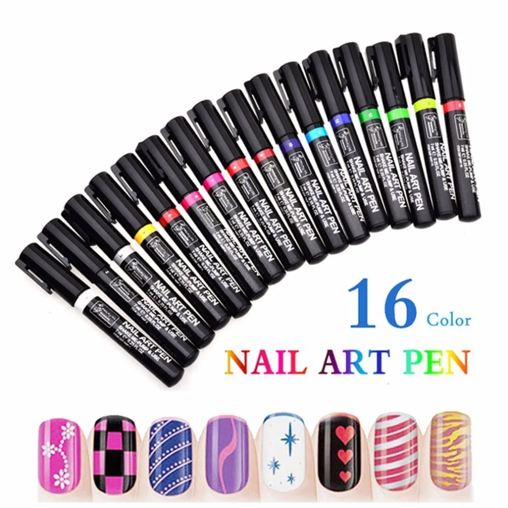 16 цветов, 3D Ручка-маркер для ногтей, акварельная кисть, маркер, ручка, сделай сам, искусство, эскиз ногтей, рисование, инструмент для раскрашивания, красивые ручки, товары для рукоделия
