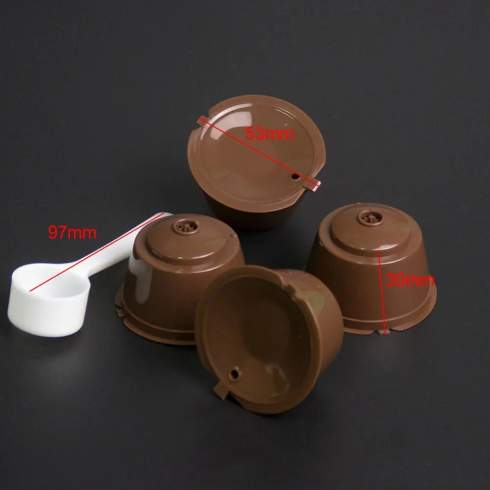 

4Pcs/Set Filter coffee filter With 1PC Plastic Spoon Reusable coffee capsules cups Compatible For Nescafe Dolce Gusto