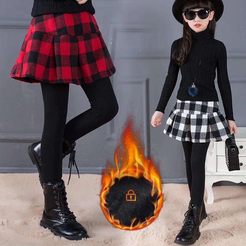 

Kids Winter Skirt Leggings For Girls Cotton Plaid Pants For Girls Trousers Thicken Warm Girls Leggings Children Clothing