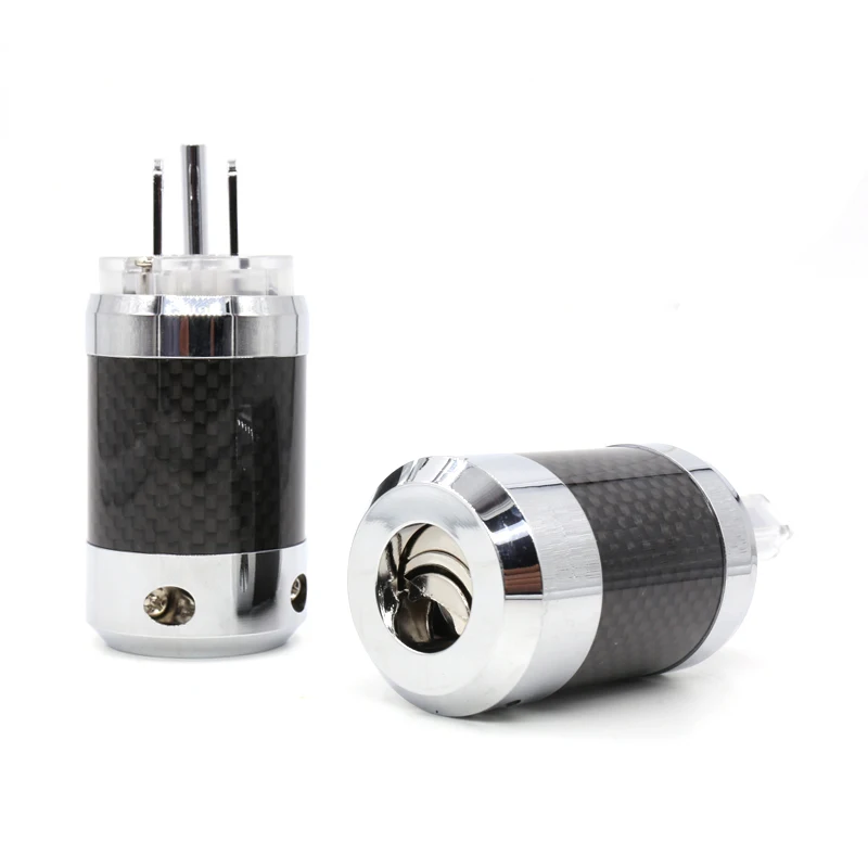 

Free shipping one pair Rhodium Plated US Mains Power Plug Carbon Fiber Connector Cable Cord