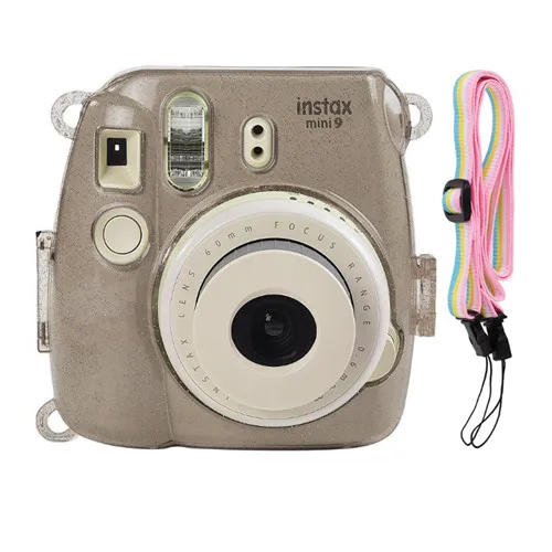 Блестящий цветной пластиковый защитный чехол для Fujifilm Instax Mini 9 mini 8 8+ мгновенная камера со съемным плечевым ремнем - Цвет: Glitter Grayishwhite