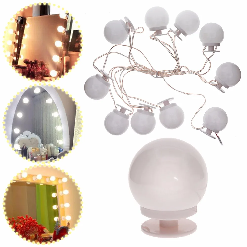 10Pcs Makeup Mirror Vanity LED Light Bulbs lamp Kit Make up Mirrors