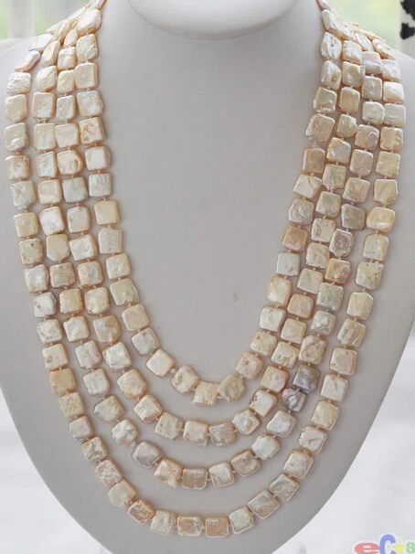 

Wholesale free shipping 100% Natural jewelry >100" 13mm square pink Freshwater cultured pearl necklace