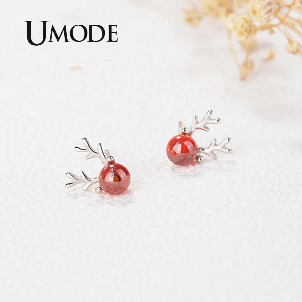 UMODE новые модные красные рога оленя серьги гвоздики для женщин белые золотые
