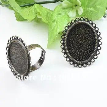 

Free Shipping 200 pcs Adjustable Ring Blank Trays With Lace-shaped Edge, 25*18 mm Oval Inserted, Silver or Vintage Bronze Color