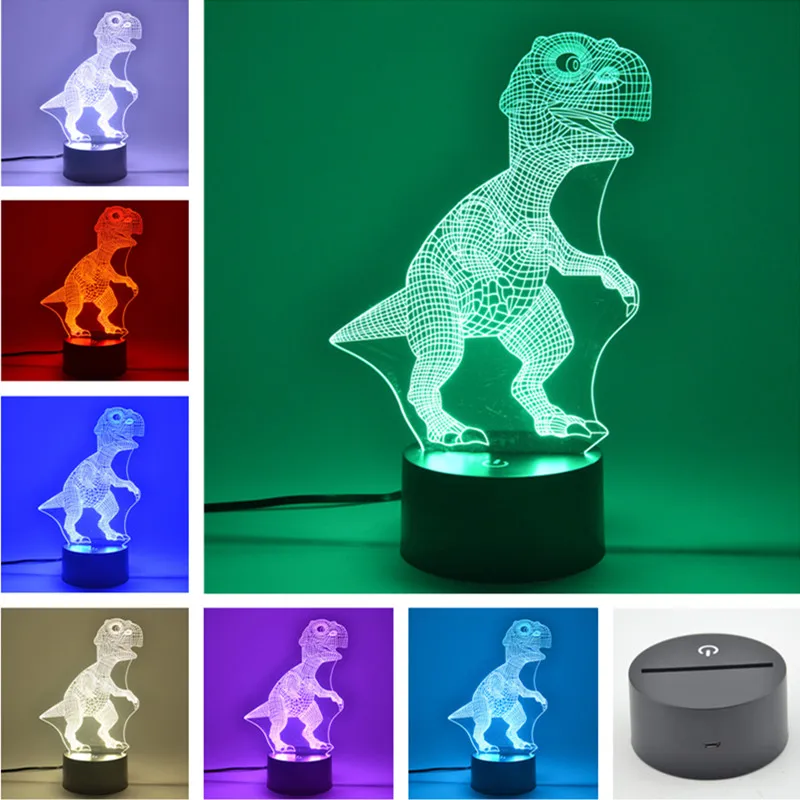 

AUCD 3D Table Lamp Dinosaur Children's Kid Christmas Birthday Gift USB Novelty 7 Colors Change LED Desk Night Lighting FS114