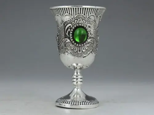 

8pcs Collectable Tibet Silver Decorated Handwork Inlay green Jade Wine Cup Set crafts Meditation white Wholesale price Factory
