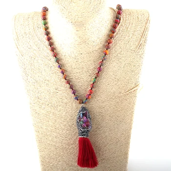 

Fashion Bohemian Jewelry Stones Knotted Natural Druzy & Tassel Necklaces For Women Ethnic Necklace