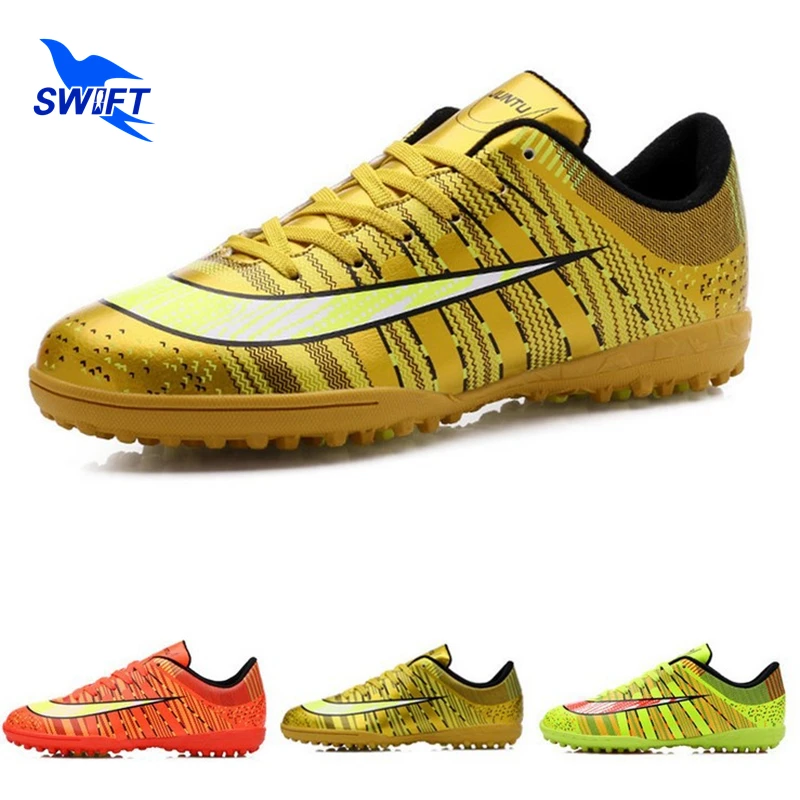 New Striped Professional Kids Turf Soccer Shoes Children Anti Shock Football Boots Cheap Sneakers Futsal Cleats