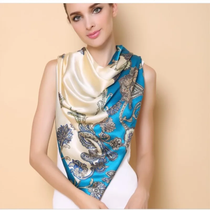 

New High-end Fashion Silk Shawl Ladies' Hand-Painted Silk Square Scarf Women's Geometric Pattern Silk Scarves Gifts 110*110cm