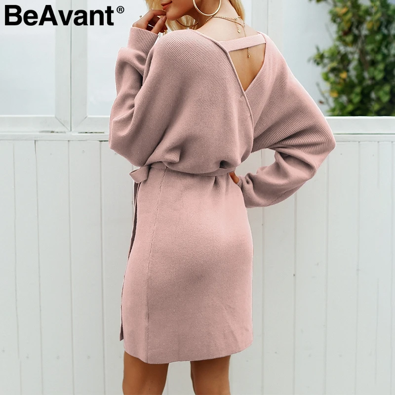 Женское свободное трикотажное платье BeAvant Повседневное свитер с открытой спиной