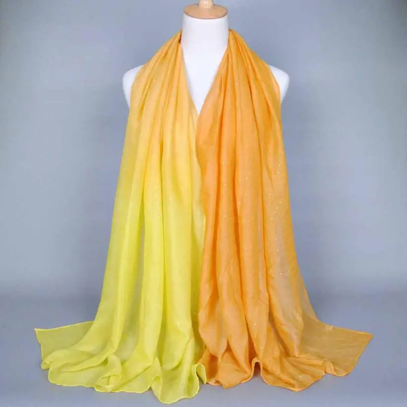 Glitter Women Long Voile Scarf Soft Gradient Style Pashmina Wrap Shawl ...