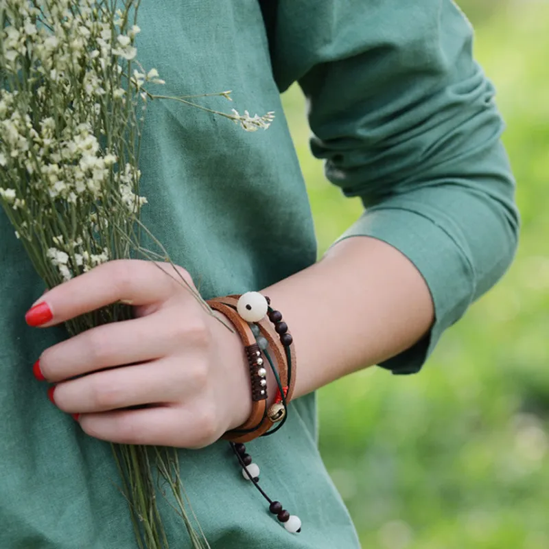 Yanting Ethinc Bracelet Charms Carved Lotus Bodhi Beads Natural Stone Bell Tibetan Bracelet Femme Vintage Wrap Bracelets Women 015 (13)