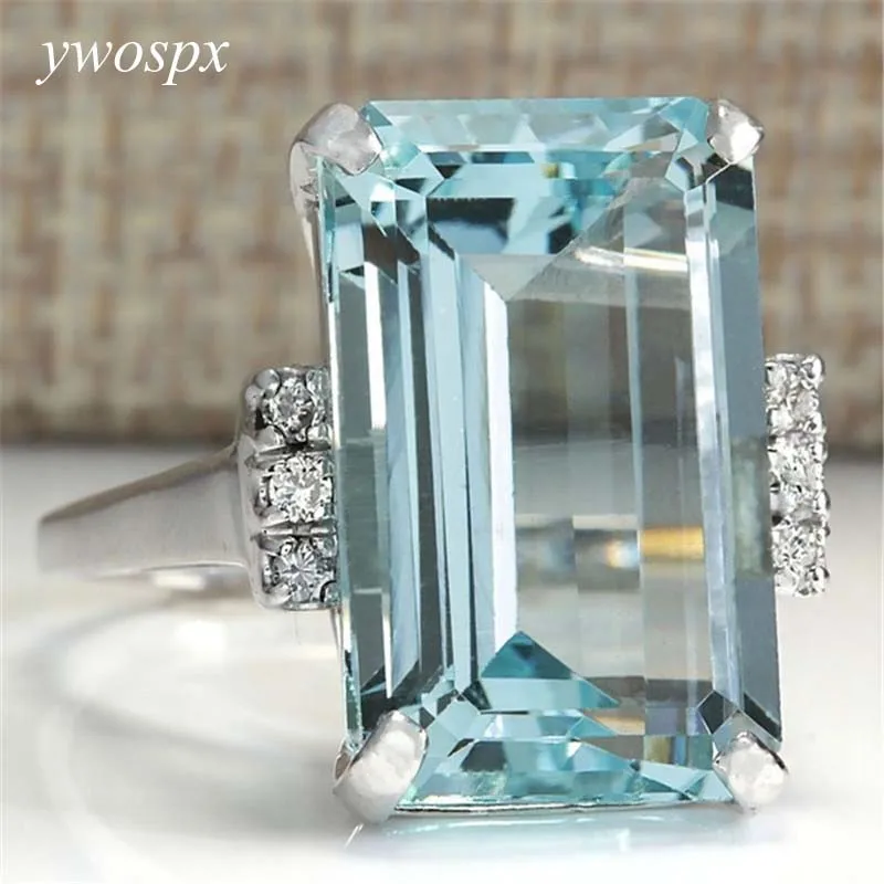Женское кольцо с фианитом YWOSPX серебряное ювелирное изделие большим синим