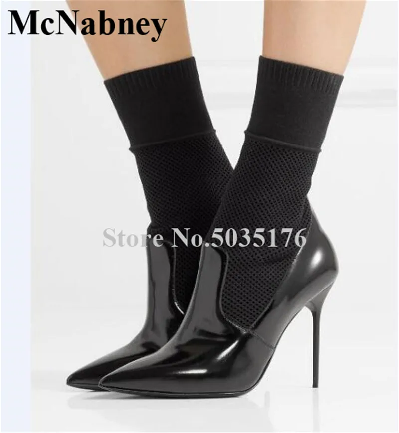 

2019 European Fashion Flock Pointed Toe High Stiletto Heel Mid-Calf Short Boots Slip-On Cover Heel Spring/Autumn Women Shoes
