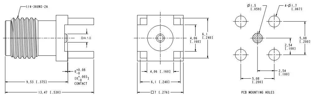 SMA F STR TH PCB