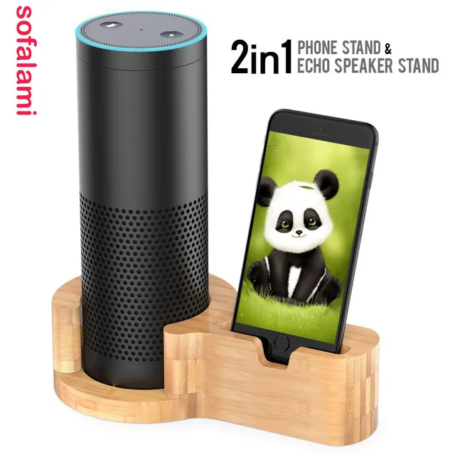 Organize and Charge With the Bamboo Wood Charging Holder Speaker Stand