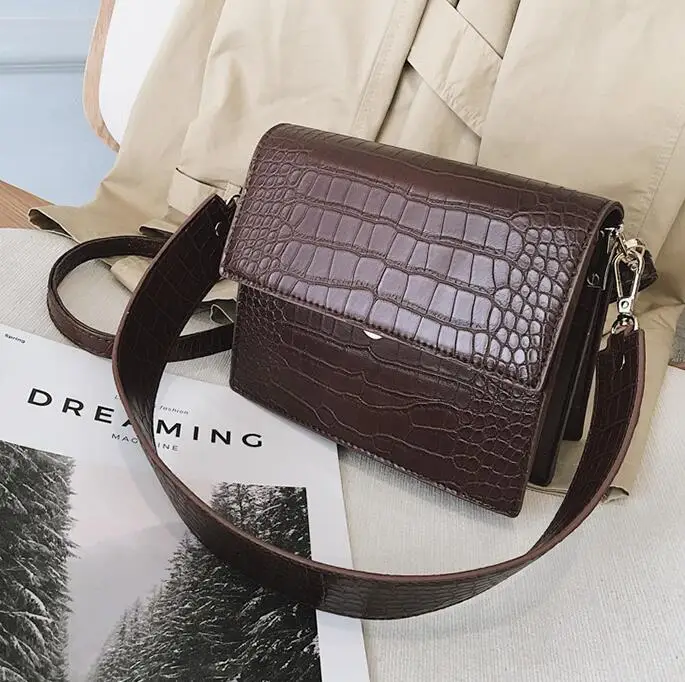 Женская дизайнерская роскошная сумка, модная новинка, высокое качество, из искусственной кожи, женские сумки с крокодиловым узором, сумка через плечо - Цвет: Кофе