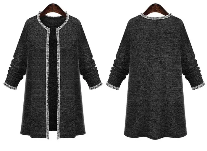 Длинный свитер с кисточками размера плюс, кардиган, 4XL, 5XL, осень, больше размера d, темно-серый, женское Свободное пальто, женский джемпер, верхняя одежда, открытая строчка