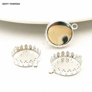 

20pcs/lot 6Colors Copper Double Pendant Crown Blank Tray Pad Fit 15mm Cameo Base Settings DIY Jewelry Accessory Findings C124