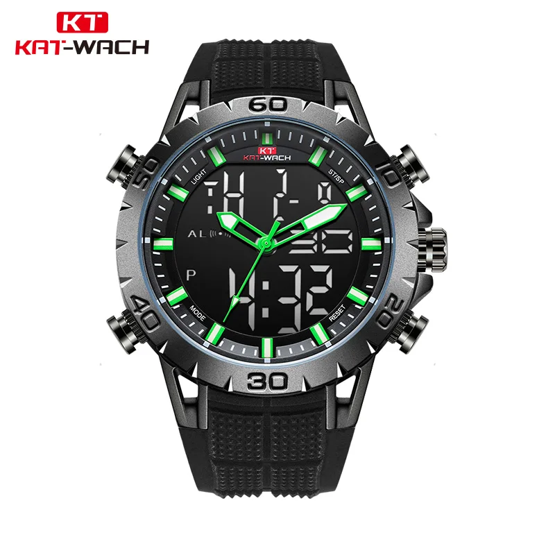 KAT-WACH Роскошные Брендовые мужские спортивные часы водонепроницаемые цифровые светодиодные армейские часы мужские модные электронные наручные часы Relojes - Цвет: KT1812green