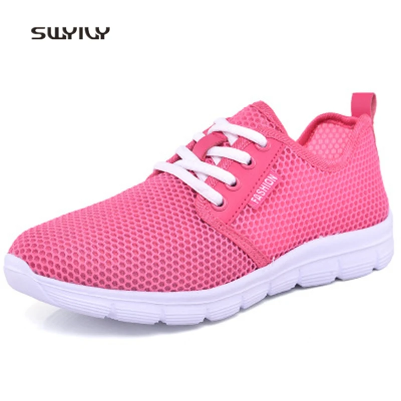SWYIVY Women Running Shoes Hollow Breathable Super Light Sneakers 2018 Summer Shock Absorption Lace-up Female Athele Shoes