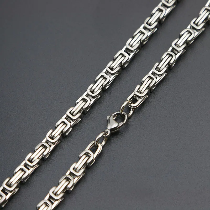 

Fashion Jewelry Width 4mm 5mm 6mm Men Chain Silver Tone Stainless Steel Byzantine Box Link Necklace for Man Boy