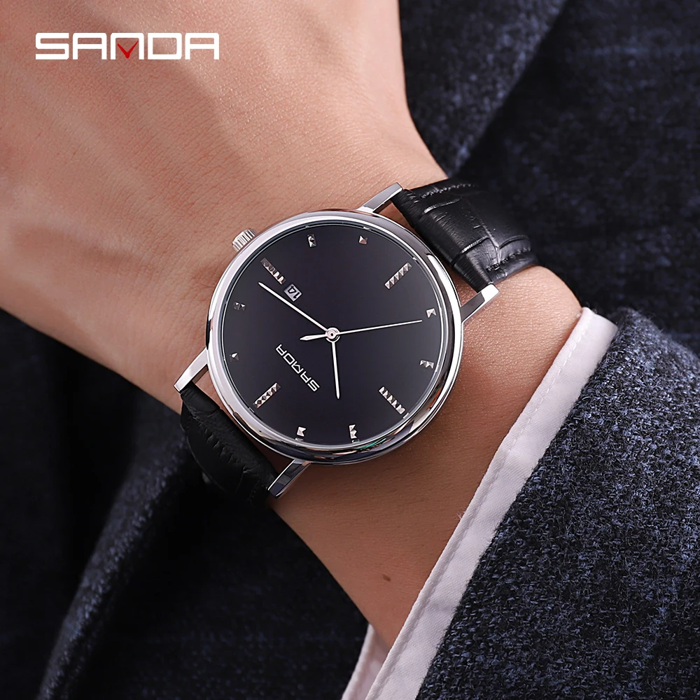 

SANDA Fashion Quartz Watch Men Relogio Masculino Waterproof Mens Watches Top Brand Luxury Leather Strap Male Wristwatch Gift